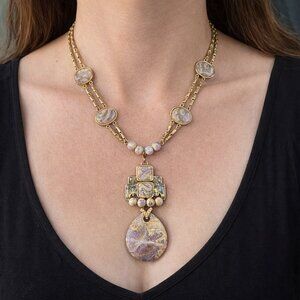 Vintage Fifth Avenue Collection Butler Jasper Stone & Abalone Statement Necklace